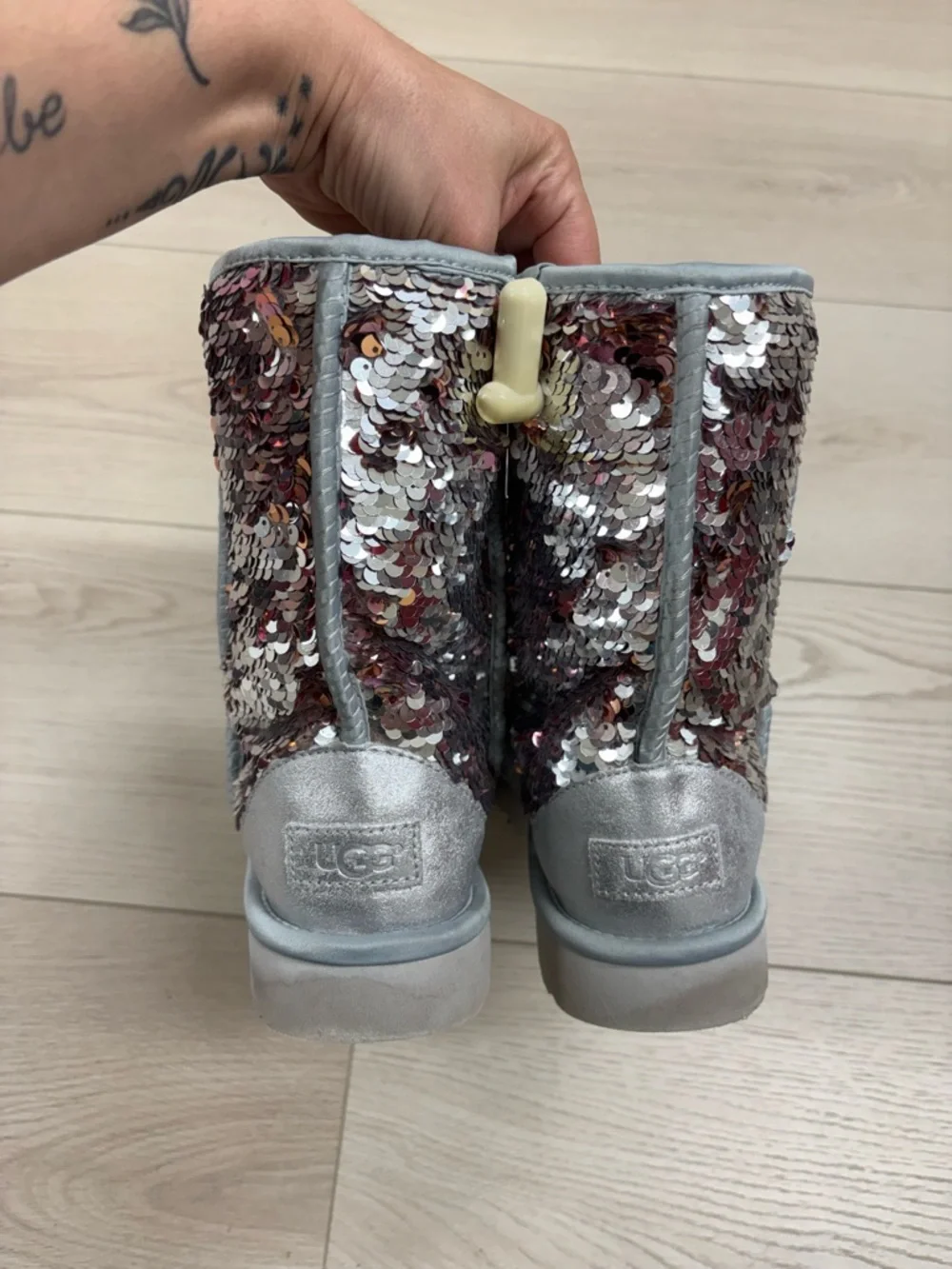 UGG Classic Short Sequin Boots in Pink & Silver